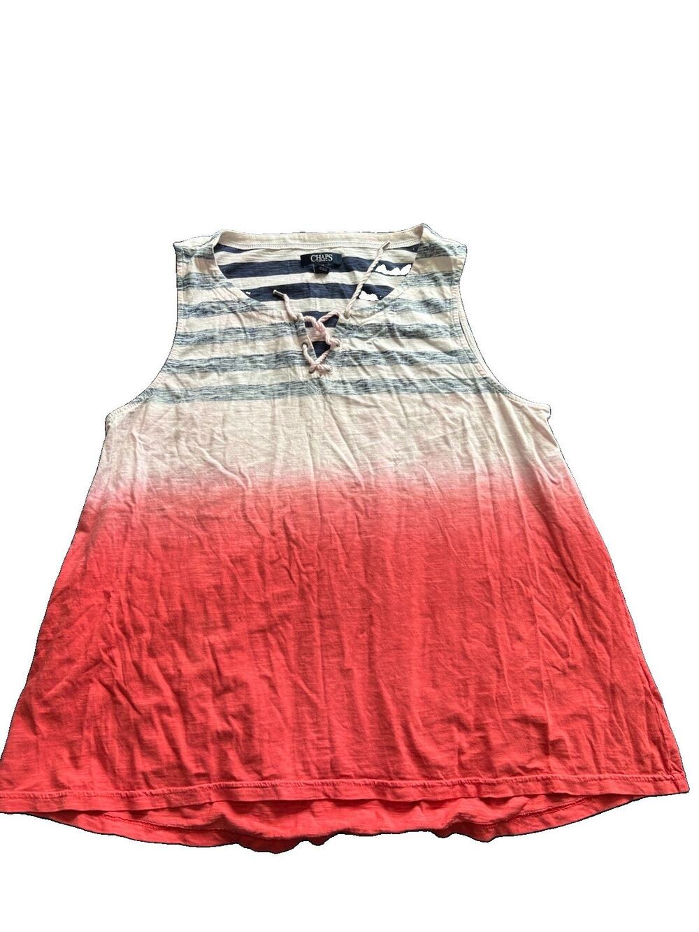 Chaps Denim Lace Up Sleeveless Top Womens Large Pink Blue Ombre Striped Tank